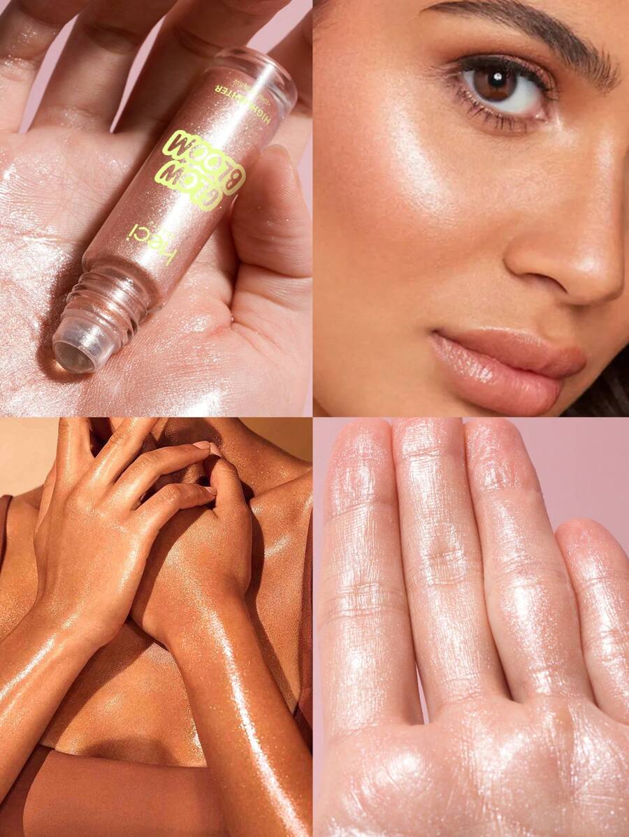 HECI BEAUTY HECI BEAUTY Roller Liquid Body Highlighter,1pc Glitter Face Contour Highlight Brightening Makeup Illuminating Cosmetic, Pearl Highlighter For Full Body,Sexy Beauty Highlight Oil Cosmetics For Beach,Glass Roller Bottles Leak Proof Massage Roller Ball Bottles,Suitable For Students Returning To School