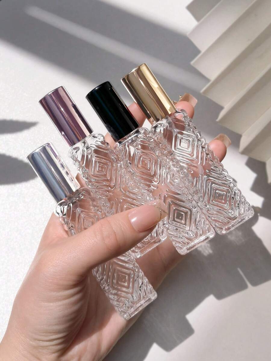 1 peça / 2 peças / 4 peças 12ml Frasco de Vidro com Cabeça de Spray de Alumínio em Padrão de Diamante Pequeno Frasco de Atômizador de Perfume
