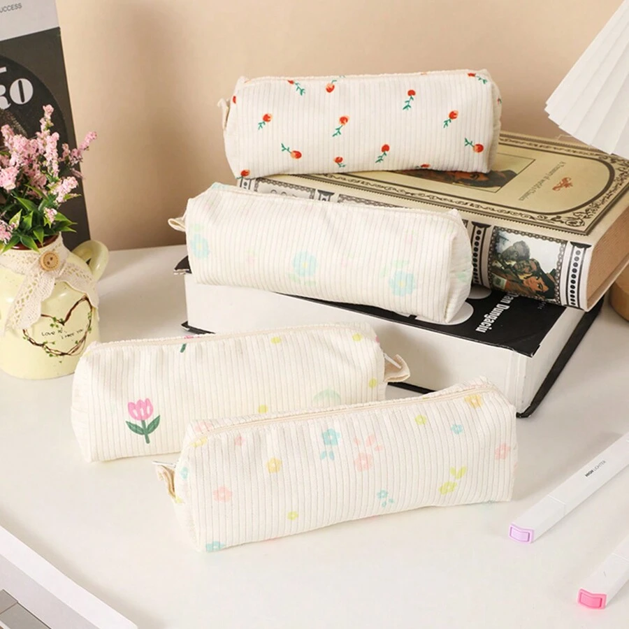 1pc Pencil Case Ins Minimalist Floral,School Supplies For School,Pencil Case Fresh Cute Large Capacity Girls Korean,Pencil Bag,Pencil Pouch Cute, Back To School,Pencil Pouch,School Bag