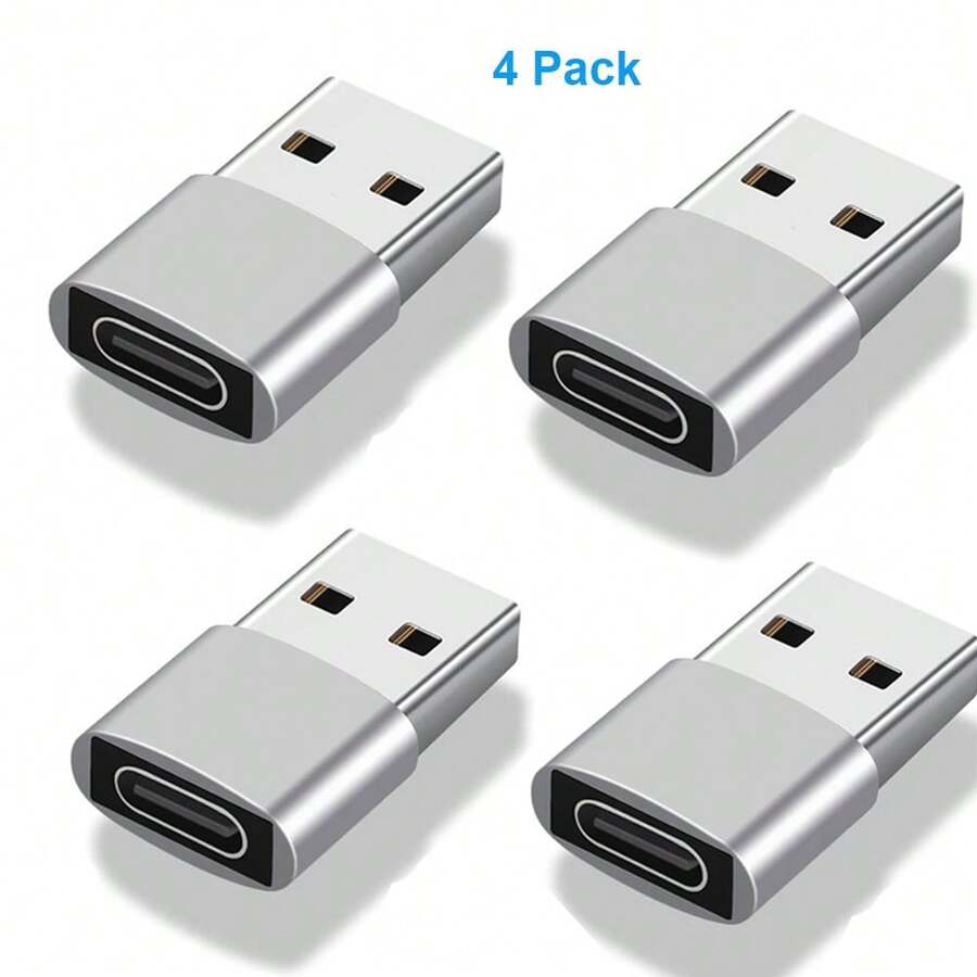 4pcs/pack Silver Type-c Female To Usb 2.0 Male Otg Adapter Headphone Converter, Pd Fast Charge Data Type-c Converter For Mobile Phone