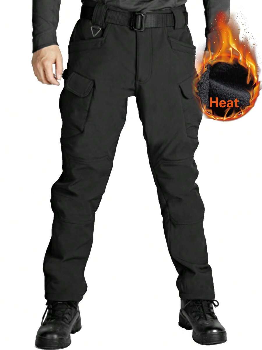 Alpha Camp 1pc ALPHA CAMP Outdoor Windproof Water-Repellent Thermal Lined Softshell Pants For Men