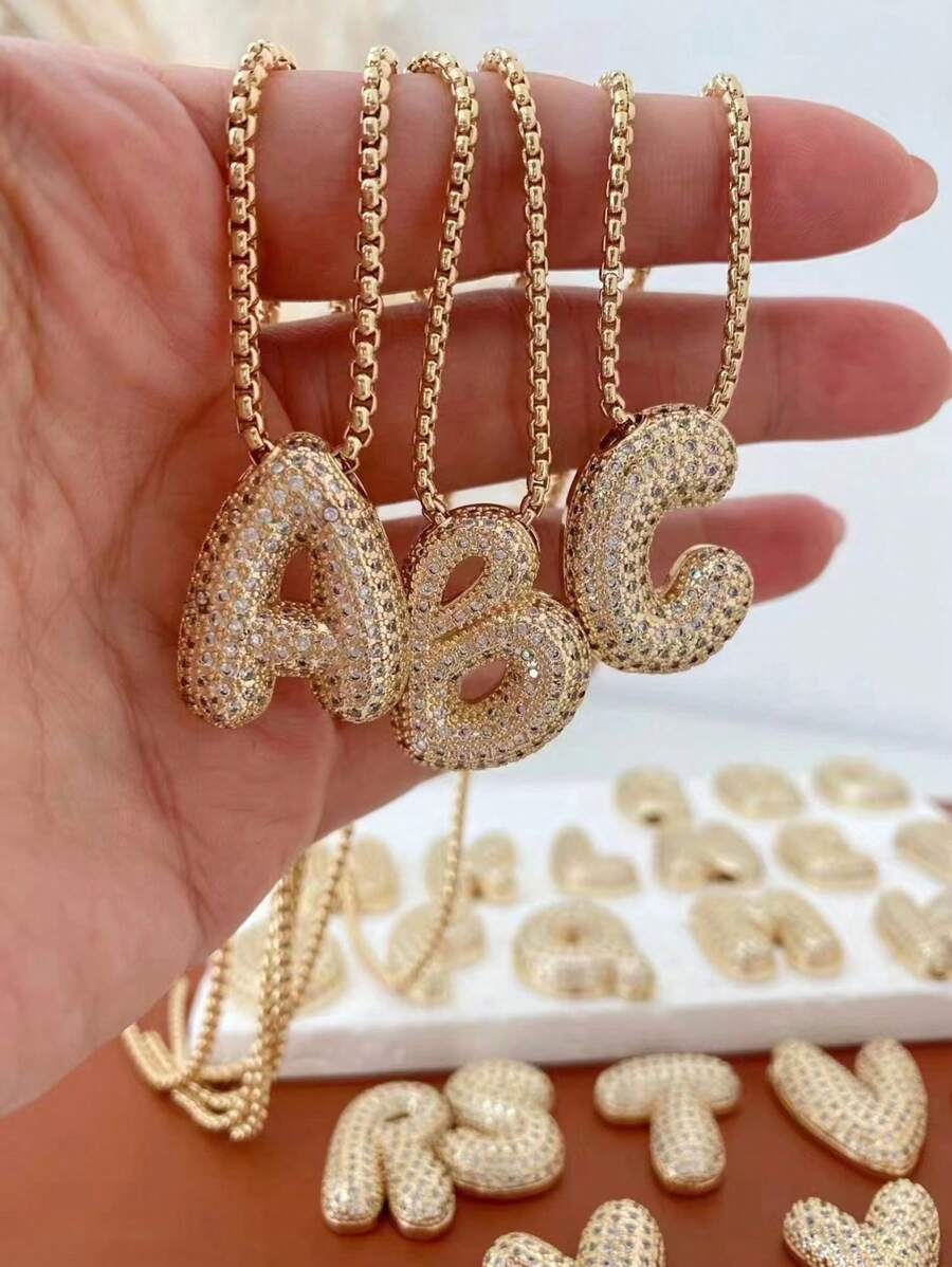1 Peça Novo Colar de pingente de letra A-Z 26 CZ Exagerado Grande Estilo Hip-Hop de Luxo, Colar de corrente em aço inoxidável com banho de ouro 18K para homens e mulheres com nome ou inicial.