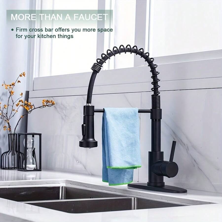 Kitchen Faucet With Pull Down Sprayer Brushed Nickel Stainless Steel Single Handle Pull Out Spring Sink Faucets 1 Hole Or 3 Hole Dual Function For Farmhouse Camper Laundry Utility Rv Wet Bar