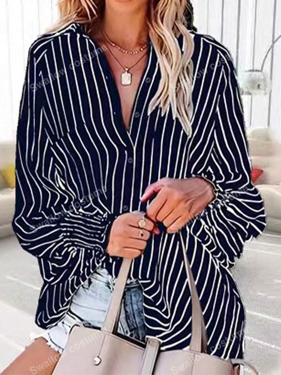 New Arrival Mid-Length Elegant Striped Loose Shirt