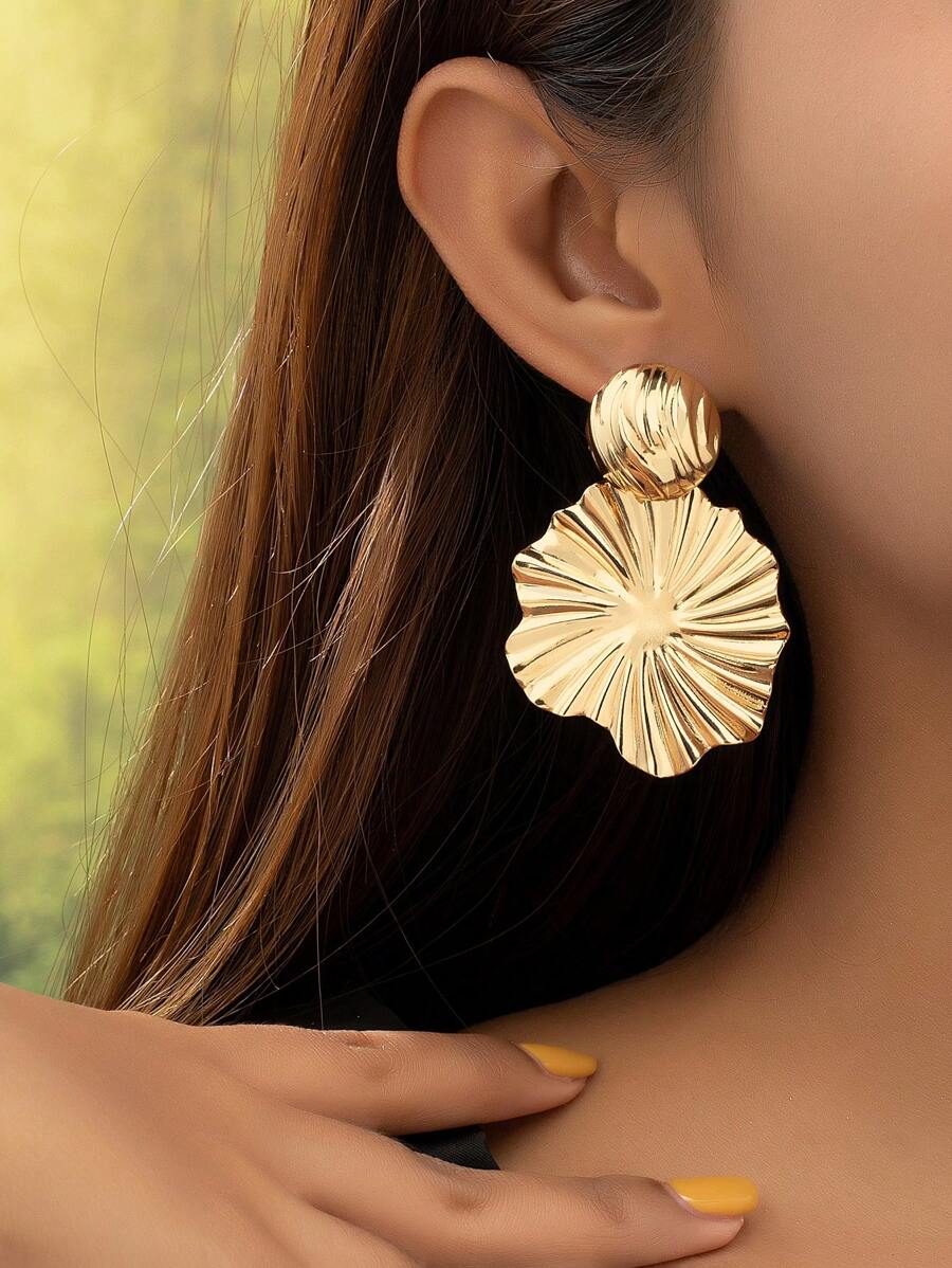 1 par de sencillos pendientes de concha impresa a doble cara con estilo de playa y oceáno de metal dulce para mujer