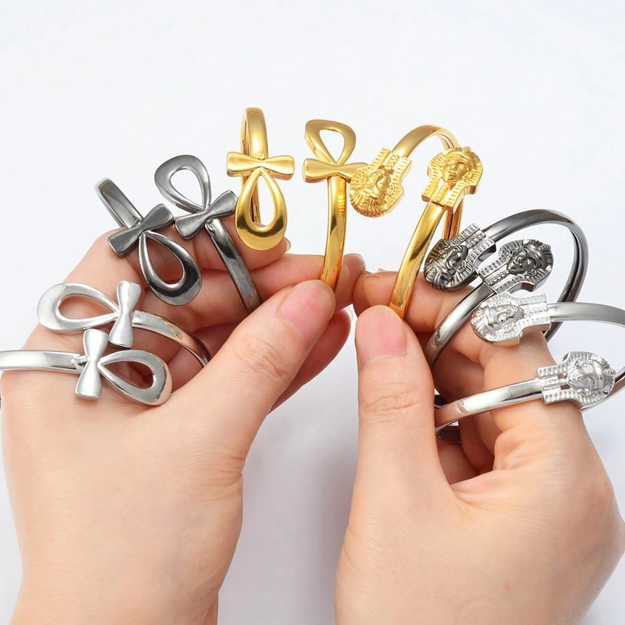 1pc Ancient Egyptian Symbol Ankh Egyptian Pharaoh Tutankhamun Bracelets Amulet Africa Jewelry Banglets For Women Girl