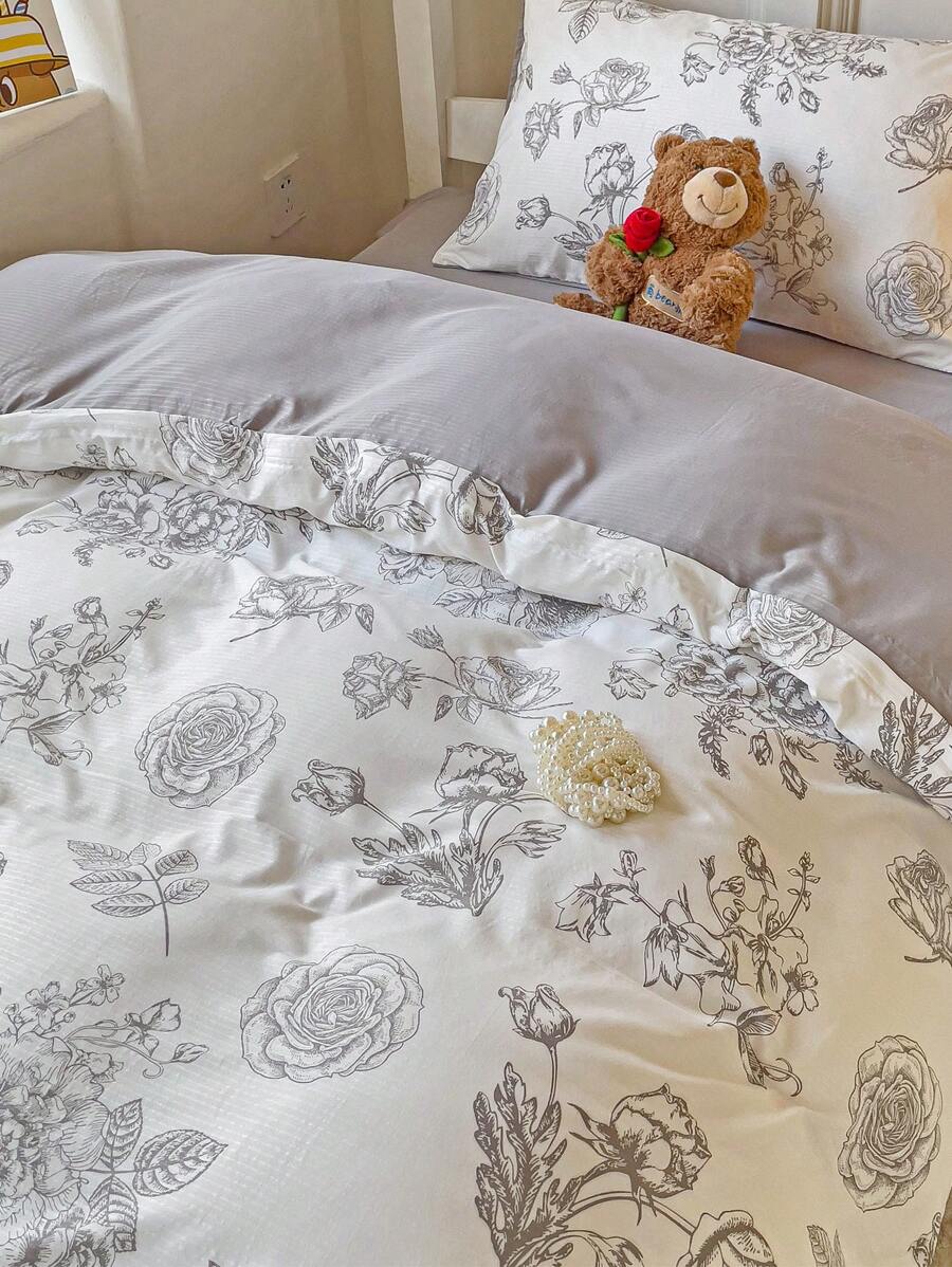 4pcs Bedding Set, Simple & Fresh Style, Soft & Skin-Friendly, Including 1 Duvet Cover, 1 Bed Sheet And 2 Pillowcases, Suitable For Dorm, Bedroom, Multiple Sizes Available