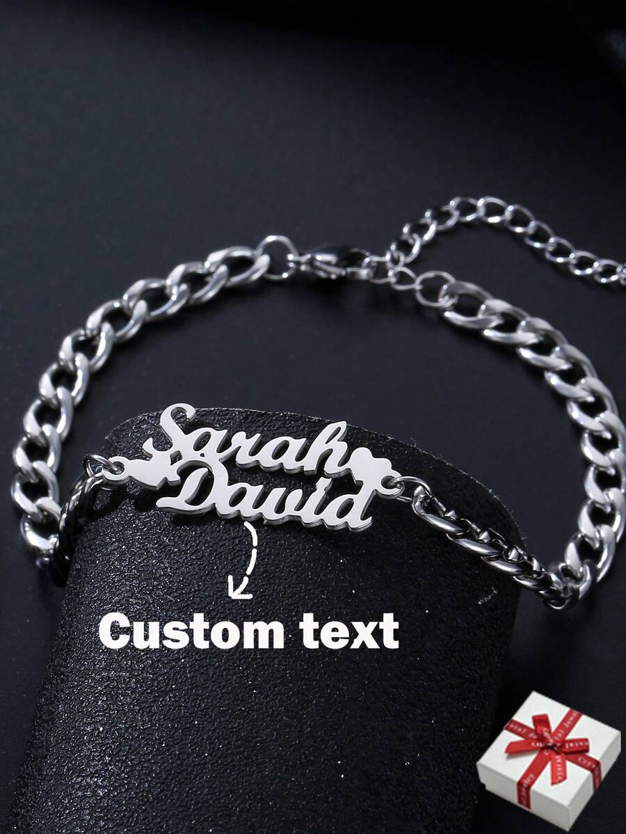 Customized Couple Name Anklet With Heart Charm, 5mm Chain, Stainless Steel Personalized Name Jewelry Valentines