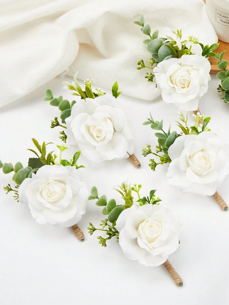 6 Peças Boutonnière para Homens Casamento, Bela Boutonnière de Rosas de Seda Artificial para Noivo, Padrinho, Casamento, Perfeita para Baile de Formatura, Festa de Aniversário, Cerimônia de Aniversário, Decoração do Dia dos Namorados