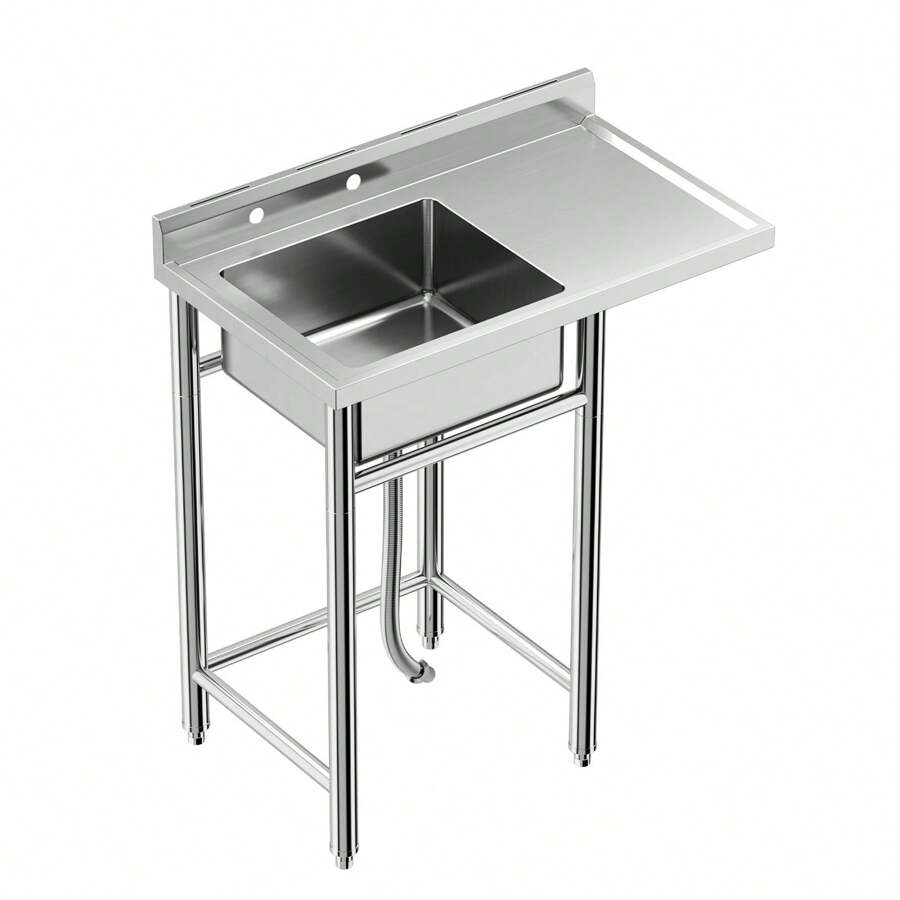 Kitchen Sink With 4 Knife Holders, Outdoor Free Standing Sink, Utility Single Bowl Kitchen Sink With Drainboard, Stainless Steel Sink For Commercial Kitchen Garage Laundry Room, 40"