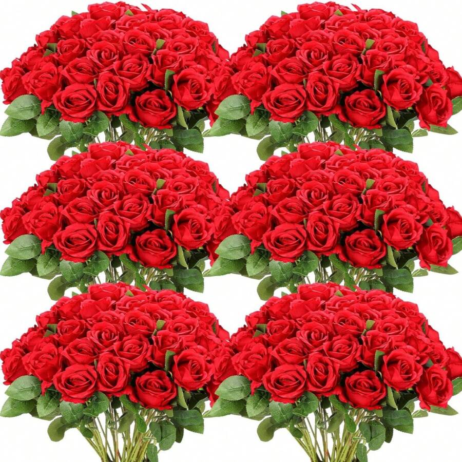 Paquete de 12 piezas de rosas de seda artificial y flores secas, hojas de follaje de plástico, rosas falsas realistas para decoración del hogar, boda, fiestas, centros de mesa, Día de San Valentín, regalo