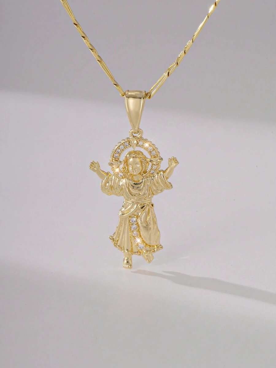 1 pieza Collar colgante de Jesucristo 3D con incrustaciones de cobre de lujo, colorido zirconio, mejor regalo deseado, adecuado para parejas, amigos, novias, uso diario/festivo y oración