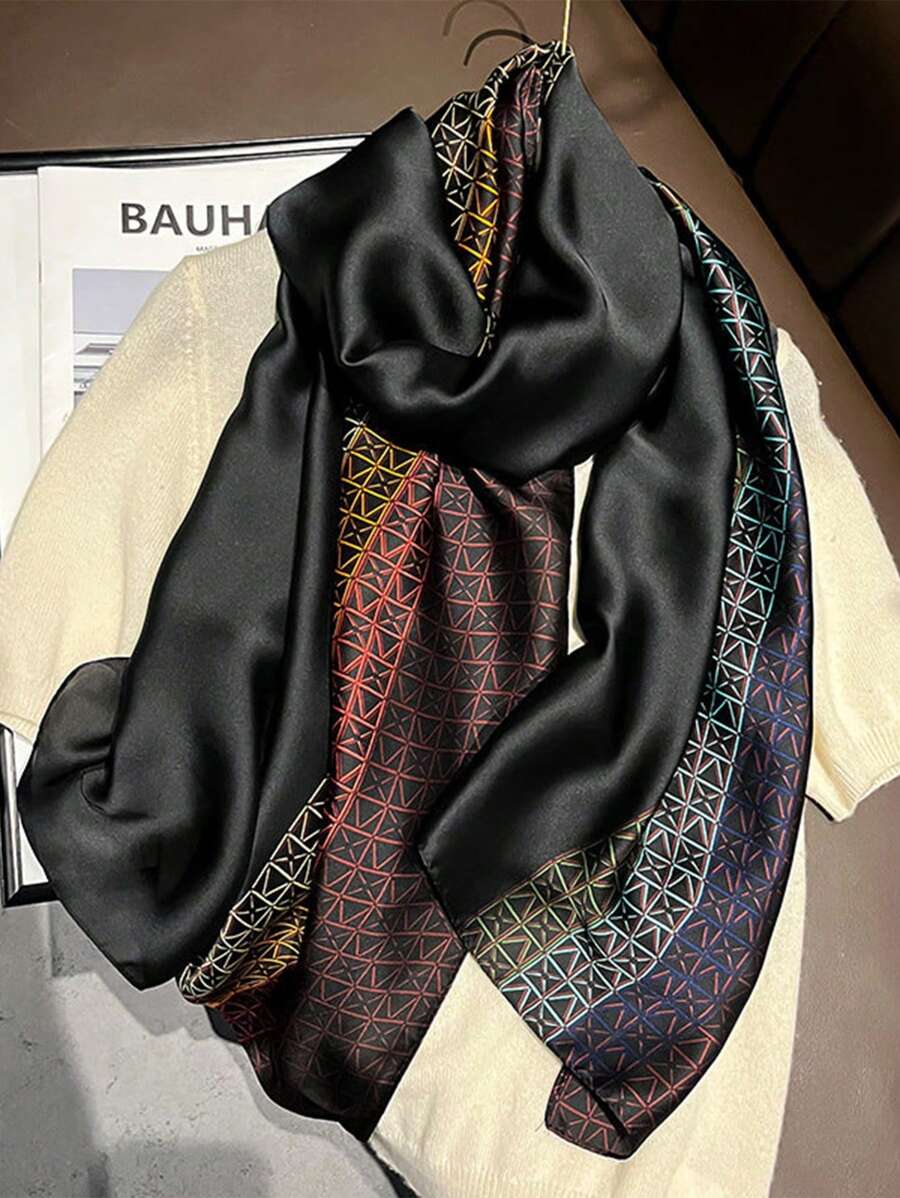 1 pièce Écharpe longue en satin imprimé de couleur vive et élégante de style écharpe pour echarpe femmes, châle léger et doux à la mode pour protection solaire, convient pour un port quotidien