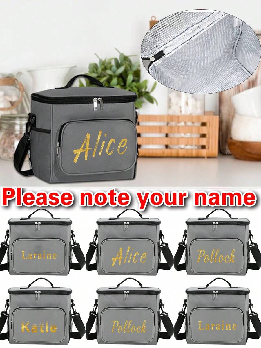 1pc Customized Crossbody Lunch Bag Large Capacity Customized In 4 Fonts Custom Name Pattern Waterproof Cooler Handbags For Men Student Thermal Lunch Bags With Side Pockets Crossbody Bag Shoulder Bag Initials A To Z Letter Bear Pattern Portable Canvas Food Tote Bag Organizer Food Bag School Women Shoulder Insulated Lunch Bag Picnic Bag Fridge Bag Insulating Lunch Box Bag For Office For Work 