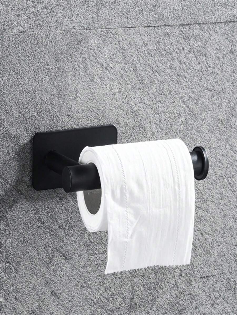 1 pieza Toallero de acero inoxidable negro montado en la pared con ganchos para ropa, sombreros, cocina y baño, estantería adhesiva para papel higiénico, decoración de baño de verano