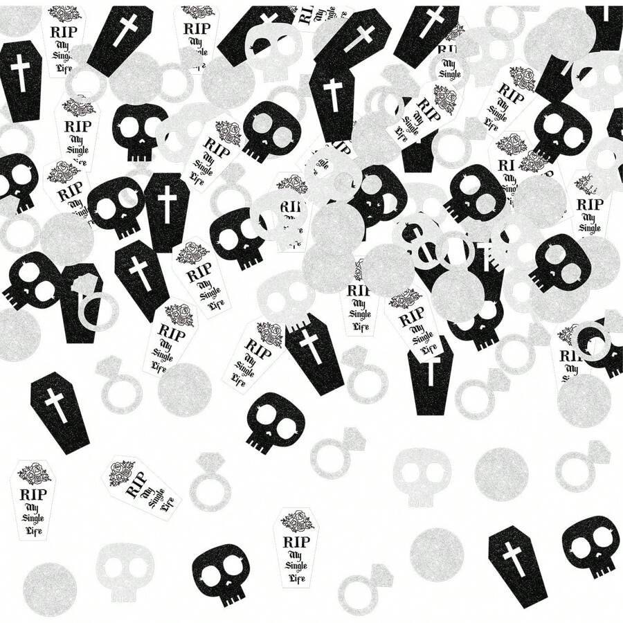 200 Piezas Confeti en forma de anillo de calavera con diamante, brillo y lentejuelas para decoración de fiesta de soltera en estilo gótico. Suministros de mesa para decoración de despedida de soltera, fiesta nupcial, compromiso y boda