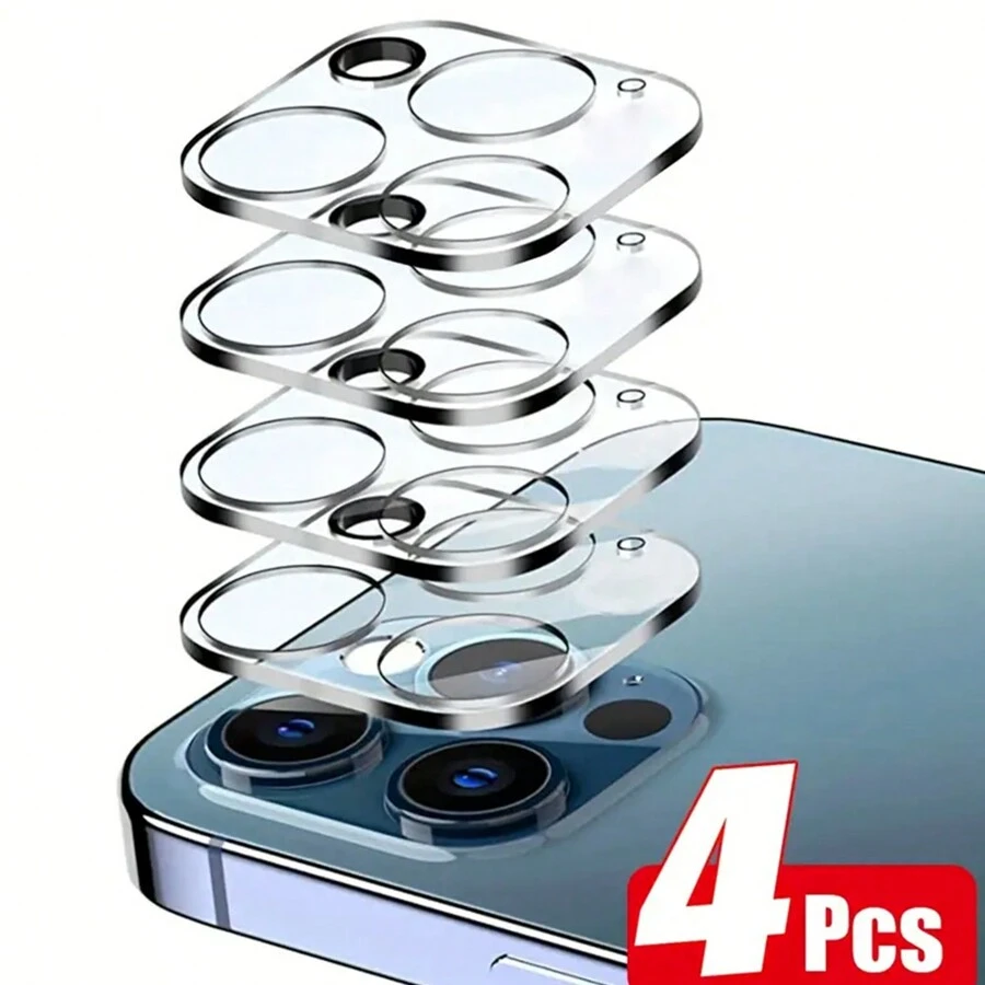 4 Pzas/Lote Protector De Cámara De Vidrio De Cubierta Completa Para IPhone 15 14 Pro Max 11 12 Mini 13 Pro Protector De Cámara Películas De Lentes De Vidrio Templado Para 14 Plus 14Pro 14ProMax/ 13Pro 12Pro 11Pro 13ProMax/12ProMax/11ProMax Estuche Para Cámara