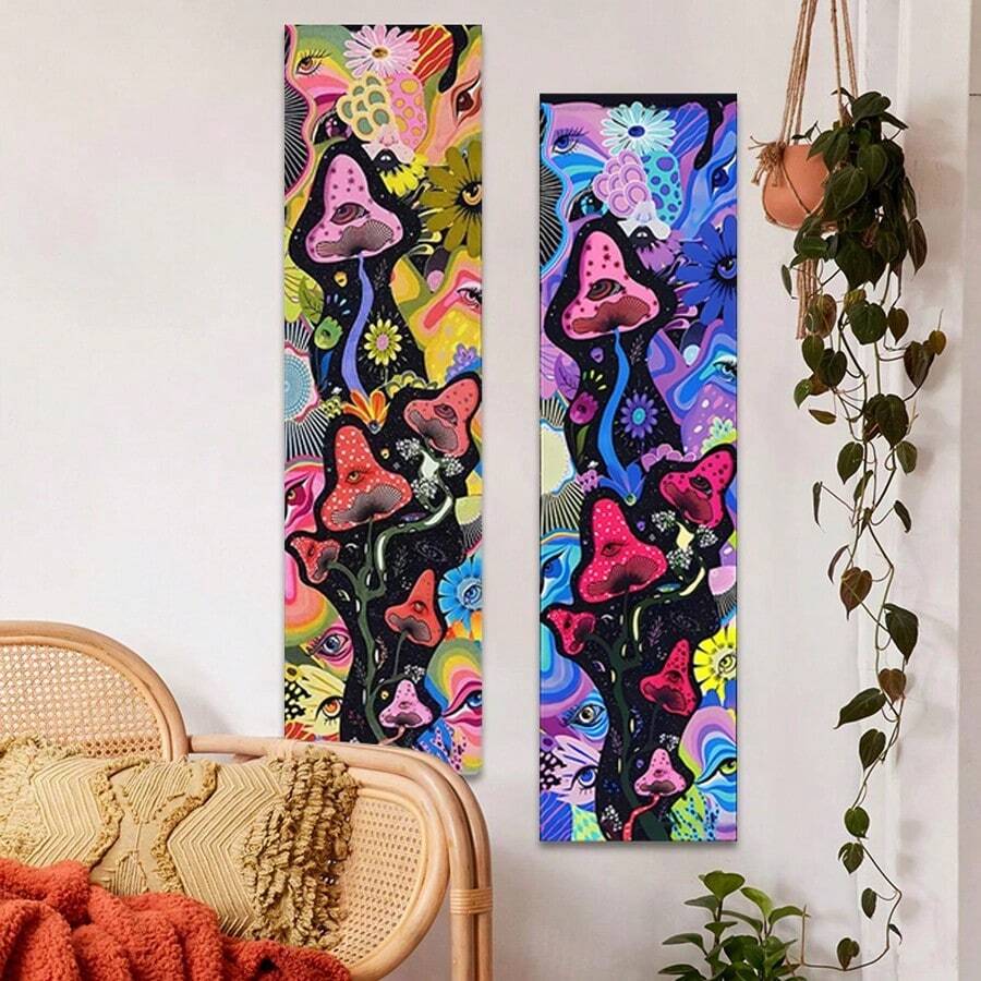 1 pieza Tapiz psicodélico con diseño de seta y ojo hippie, tapiz con colores variados para decoración de arte de pared en habitación