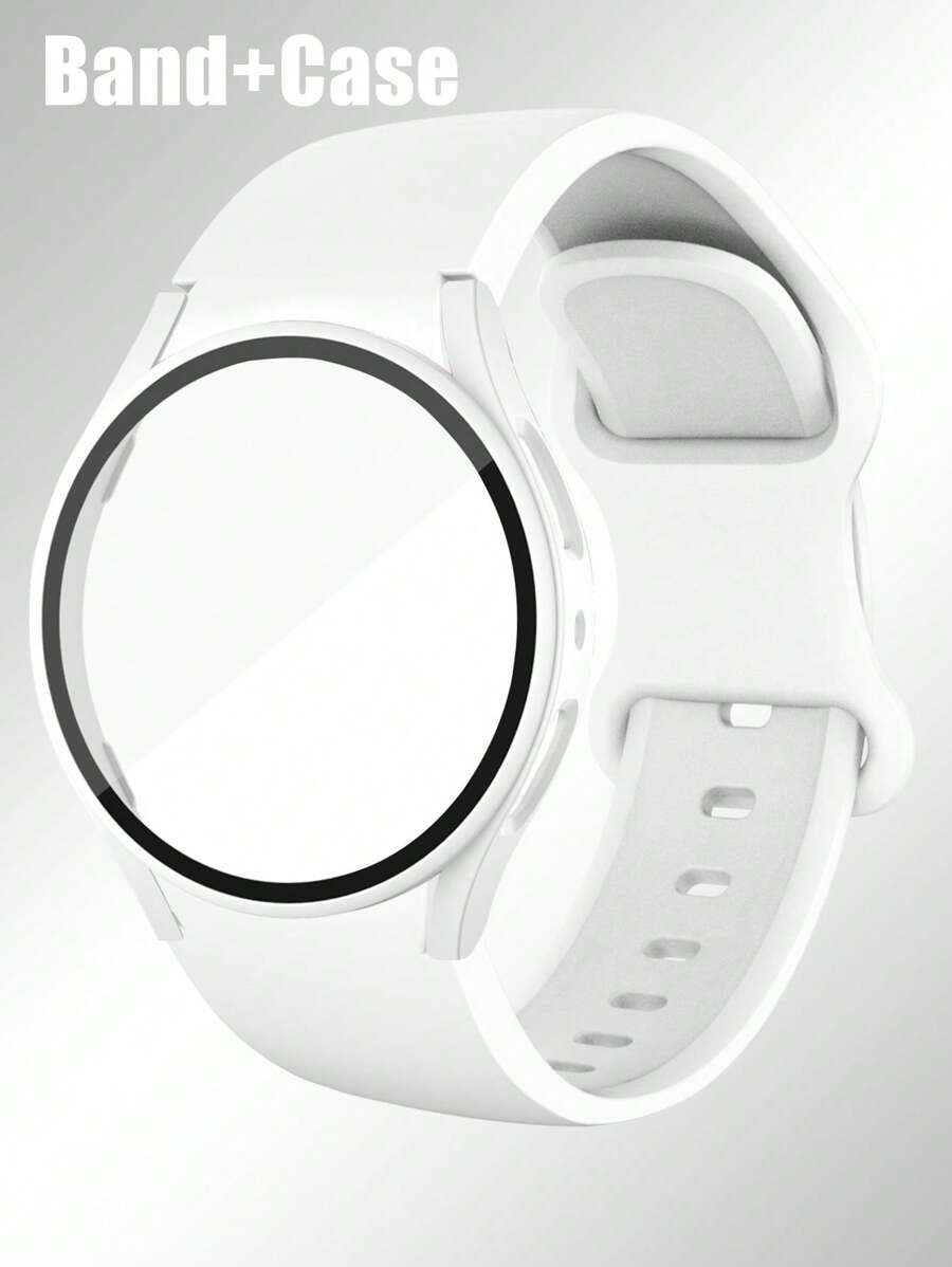 Banda de reloj de silicona Galaxy Watch de Samsung + Funda de Galaxy Watch de 2 en 1, suave, cómoda y resistente al agua con hebilla de remache. Funda protectora de PC anti-caídas y resistente a arañazos con película protectora de acero y vidrio, compatible con Samsung Galaxy Watch 4/5/6/7 de 40MM y 44MM, universal para hombres y mujeres