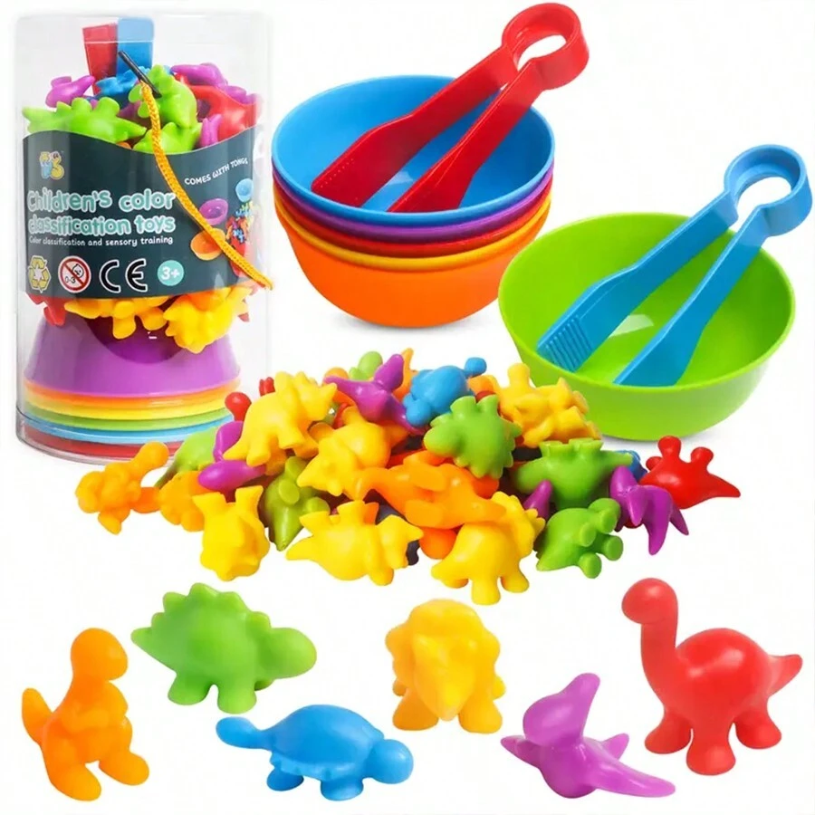 Dinosaur Count & Sorter Playset - Interactive Math Learning Toy With Colorful Stacking Bowls - Ideal Toddler STEM Educational Gift For Christmas(Animal Color Random)