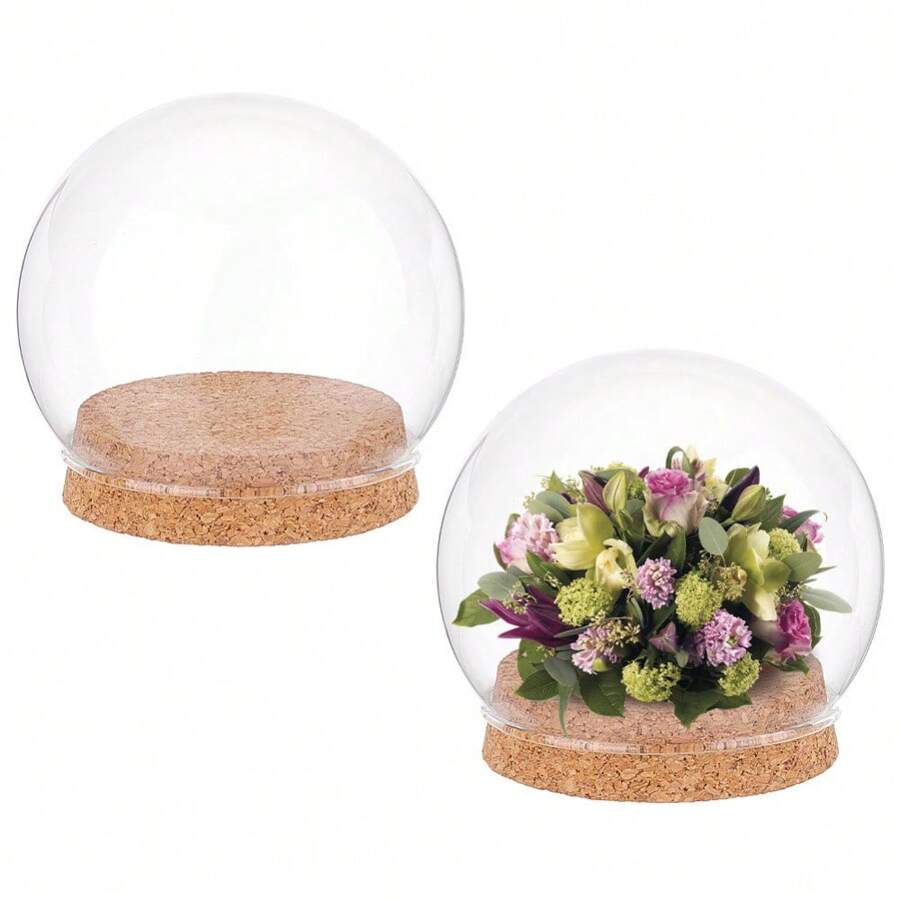 2 Sets Round Glass Display Dome Mini Glass Cloche Dome Clear Glass Plant Terrarium Decor With Cork Base 3.94" In Diameter Jar Cloche For Flower Aquarium Christmas Party Office Home Decor