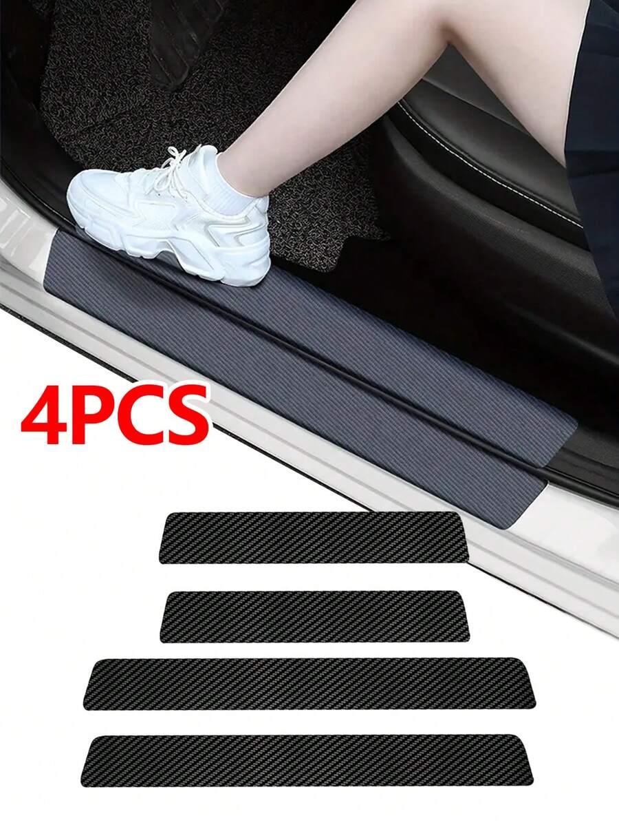4 PCS Car Door Sill Protector, Door Sill Protector, Anti-Scratch Anti-Collision, Carbon Fiber Leather Front/Rear Door Sill Sticker, Decorative Car Door Protector, Car Interior Accessories