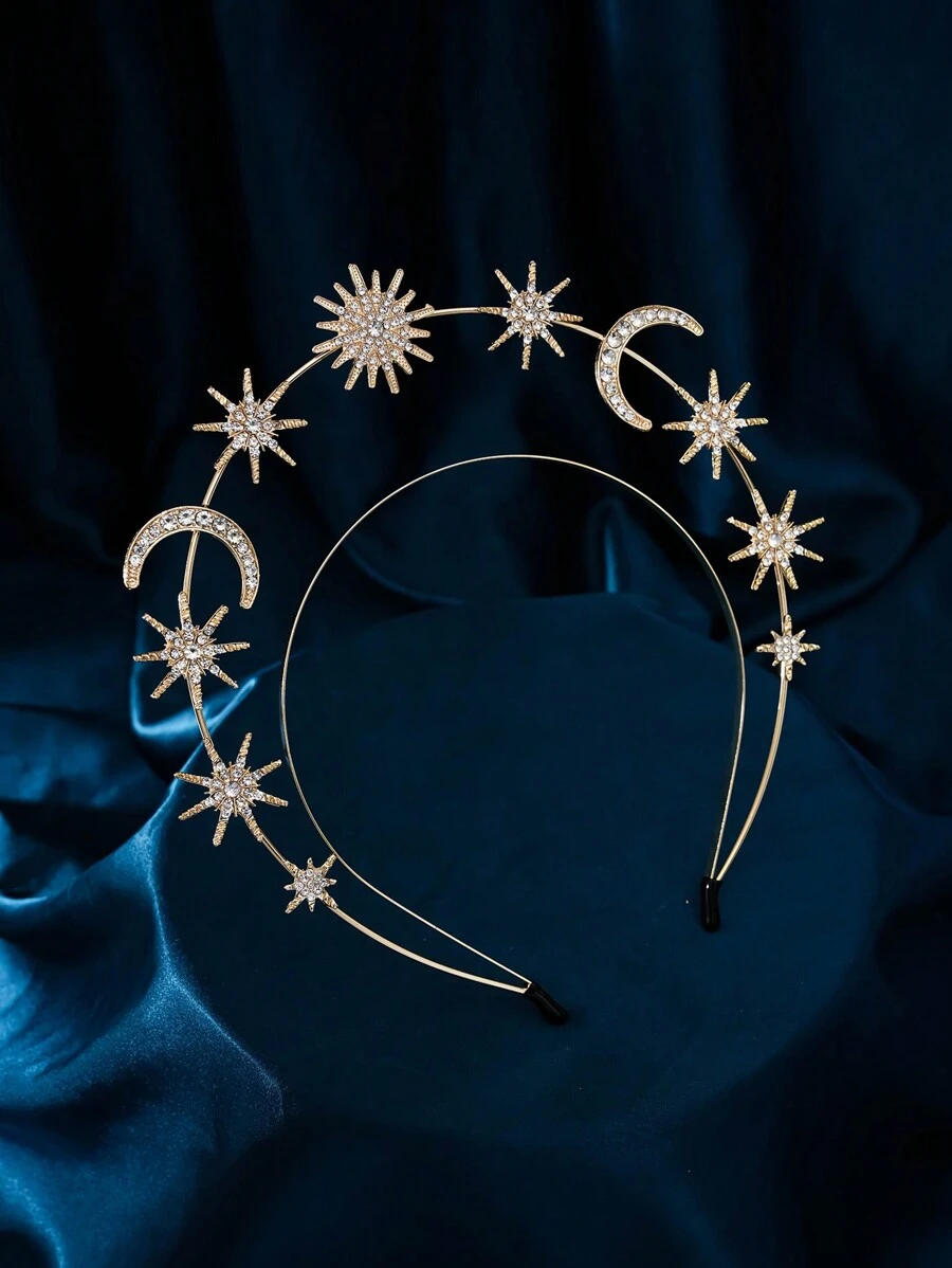 1pc Women Party Fashion Luxury Sun Goddess Headband Princess Crown Headpiece Headwear For Halloween