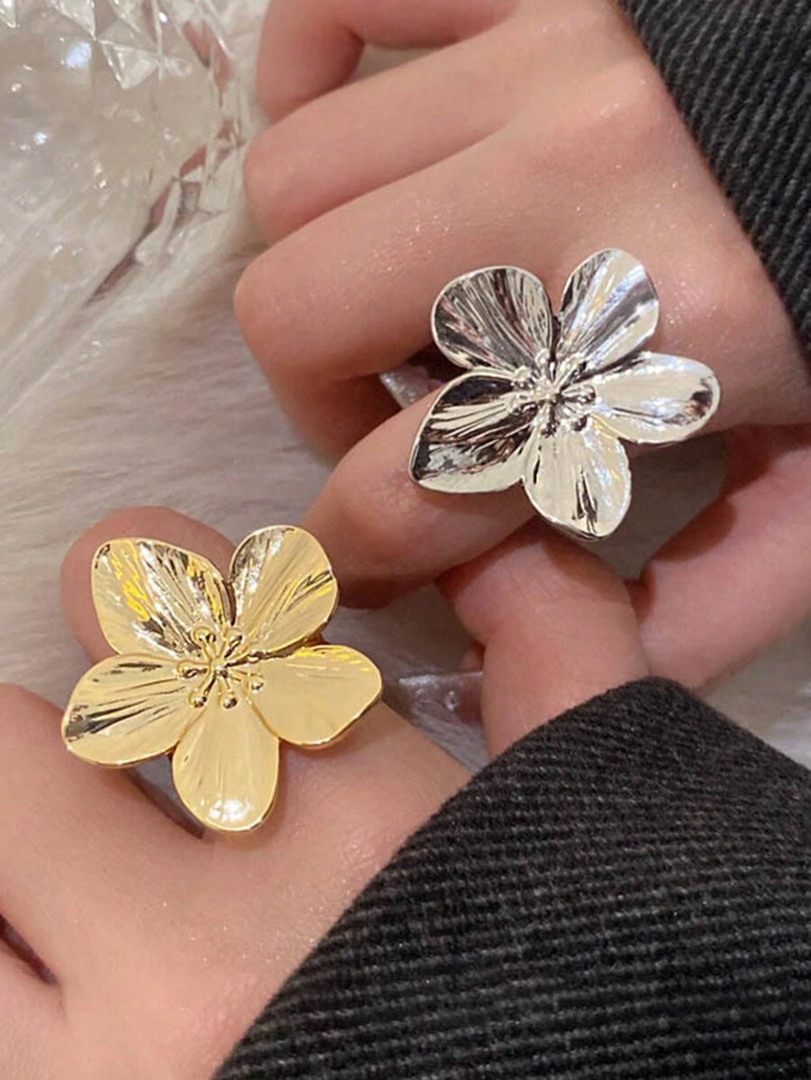 1 pièce Bague ouverte décorée de pétales de fleurs à la mode, convient pour un port quotidien pour femmes