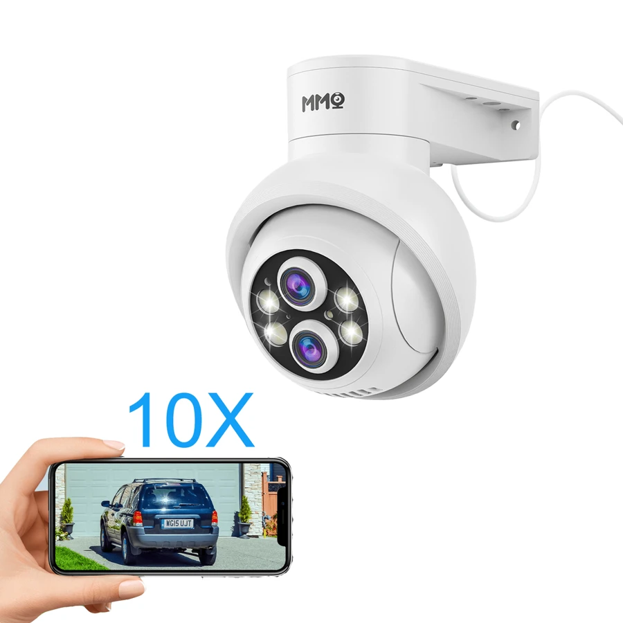 MMQ Security Camera Wireless, 2K Dual Lens Camera For Home Security, Outdoor Camera PTZ With 10X Hybrid Zoom, Auto Tracking Human Detection, 2-Way Talk, Color Night Vision, Work With Alexa
