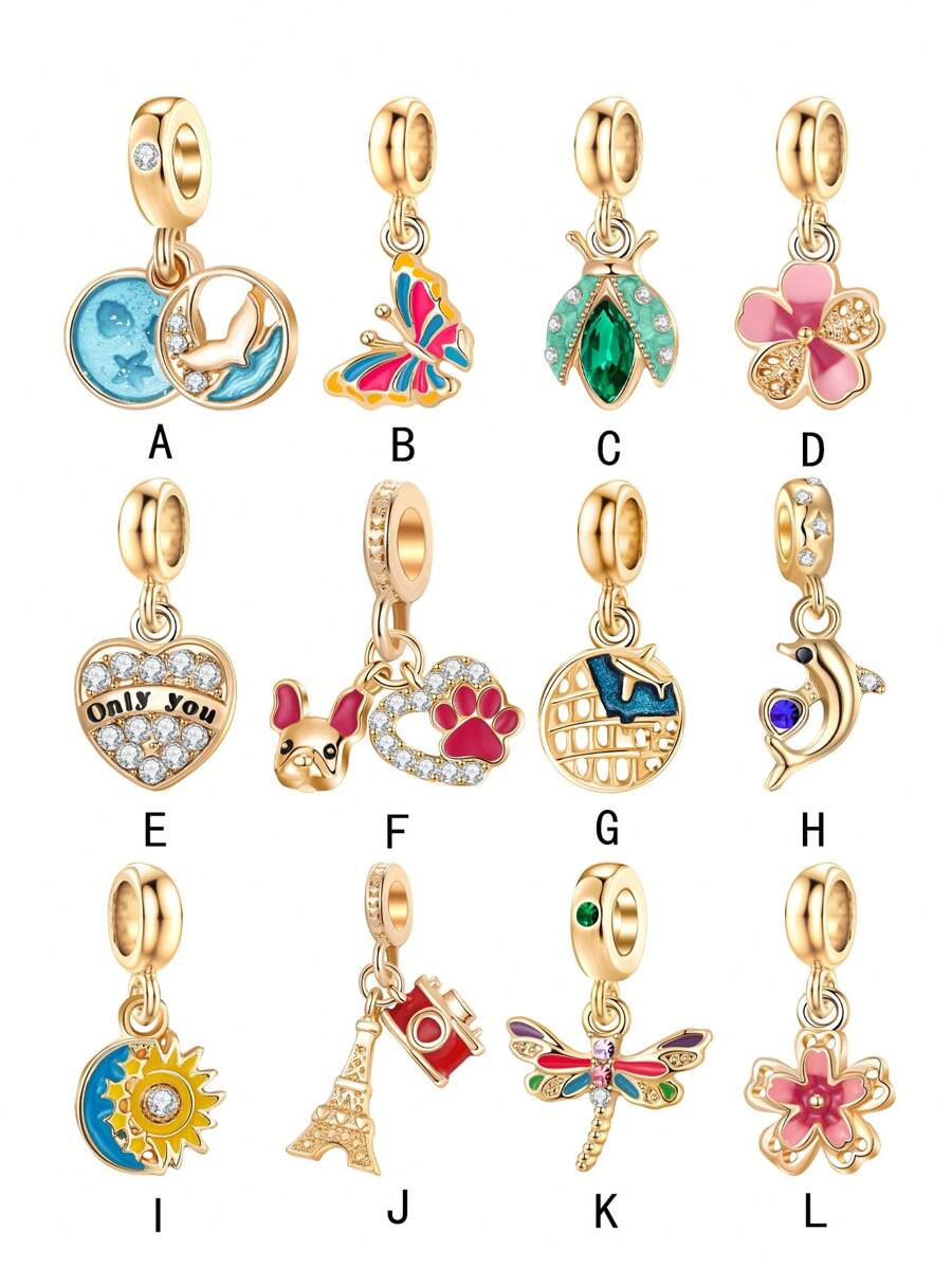 1pc Fashionable & Romantic Mermaid Tail, Butterfly, Flower, Puppy Paw, Dolphin, Sun, Eiffel Tower, Camera, Dragonfly Pendant Minimalist DIY Bracelet/Necklace/Jewelry Making Accessory Valentines