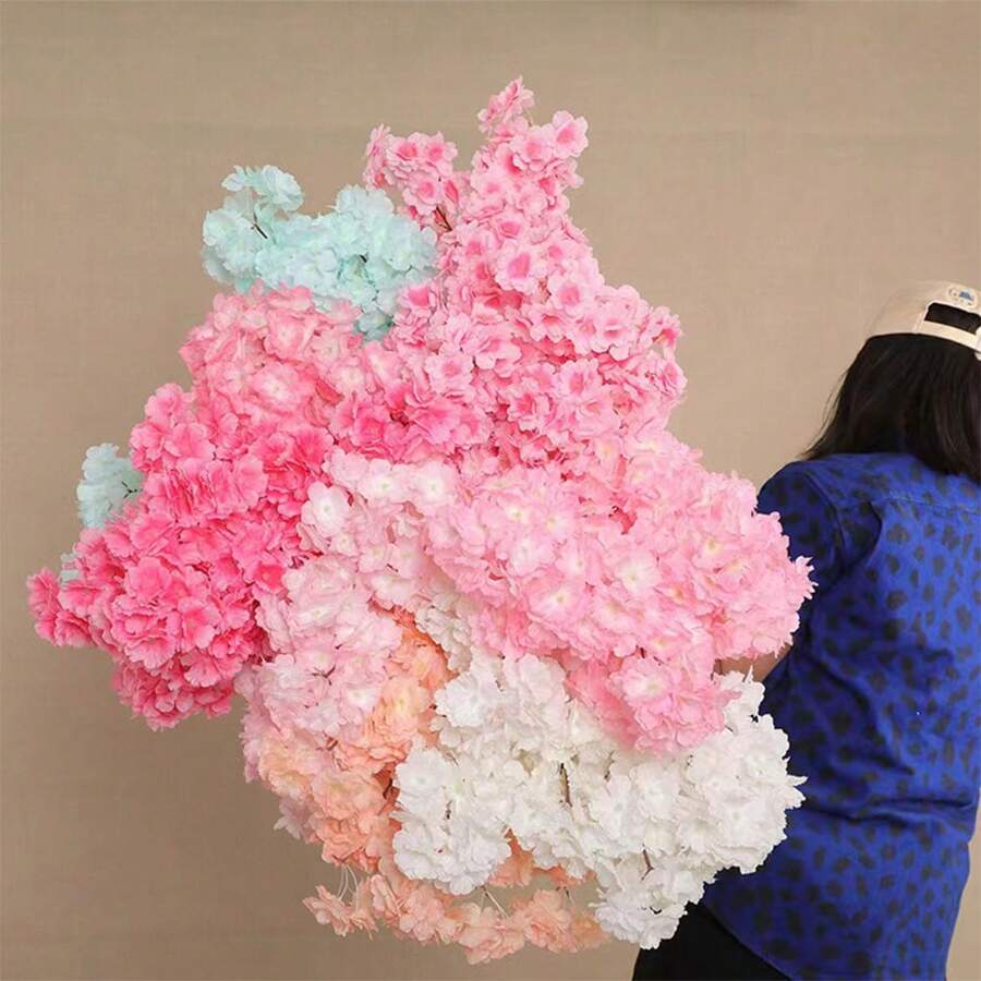 2 Psc Artificial 3-Fork DIY Encrypted Cherry Blossom Branch Wedding Arch Decoration Indoor Scenery Flowers Fake Plants,Fall Decor,Room,Desk,Garden Decor,Room Decoration Stuff, Valentine Day, Gift