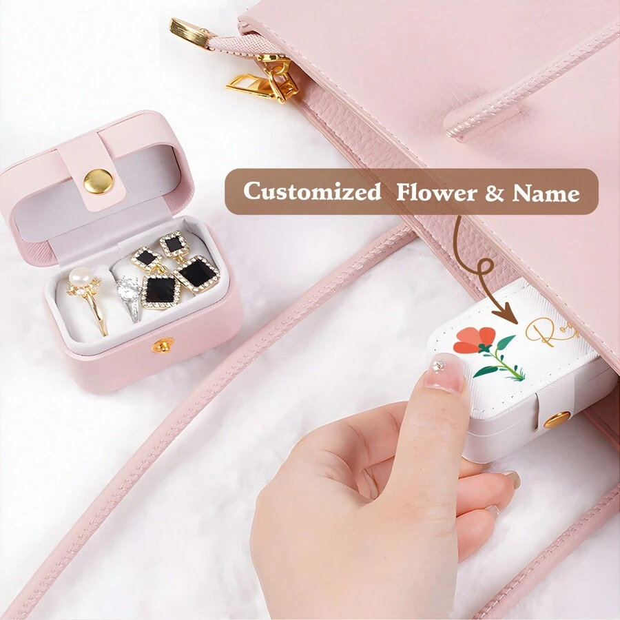1pc Boîte de rangement de bijoux personnalisée avec nom et fleur pour femmes, organisateur de bijoux personnalisé à la mode, cadeau parfait pour la mère, la petite amie ou l"anniversaire.