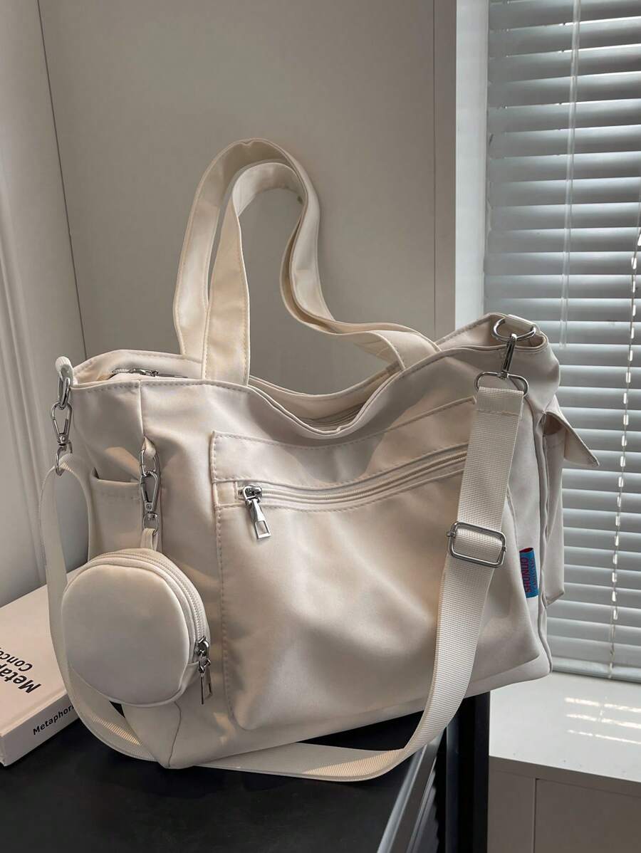Bolso tote de gran capacidad de dos piezas de moda y casual de unicolor con bolso de monedas, adecuado para universidad/aula de colegio/ conmutar/trabajo/festivales/vacaciones, para mujeres, novatas y trabajadoras de cuello blanco, chicas, estudiantes universitarias, damas o mujeres, novatas y trabajadoras de cuello blanco, chicas, estudiantes universitarias, damas