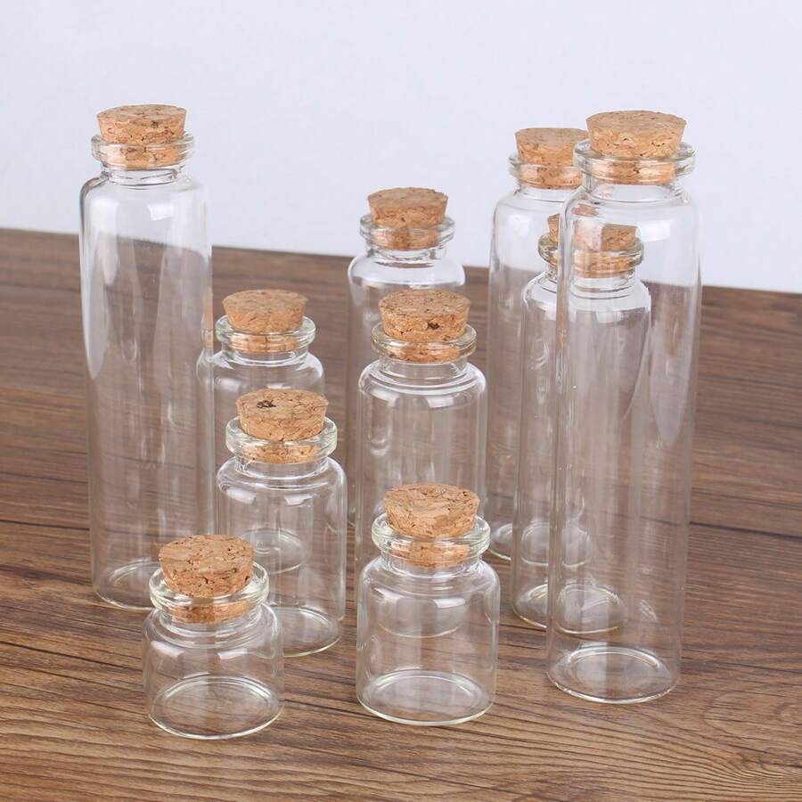 24pcs/Lot 10ml/15ml/20ml/25ml/30ml/40ml/45ml/50ml/55ml/60ml Transparent Glass Bottles With Cork Stopper, DIY Craft Small Bottle, Wishing Bottle, Home Decoration, Storage Jars Best Gifts Birthday Graduation