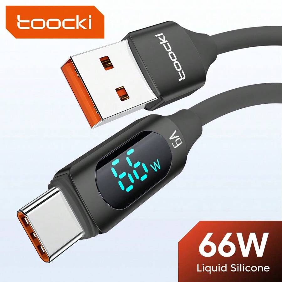  Toocki USB A -Type C Cable LED Display ,(1M/2M), 66W (6A) ,For Honor 70 Pro Oneplus Charging Cable