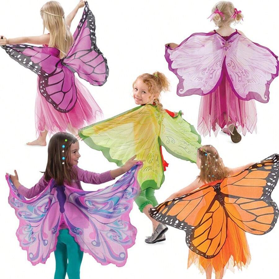 Kinderkostüm Set mit Engelsflügeln und Schmetterling, Umhang & Maske, Outfit für Bühnenauftritte (zufälliges Flügelmuster)
