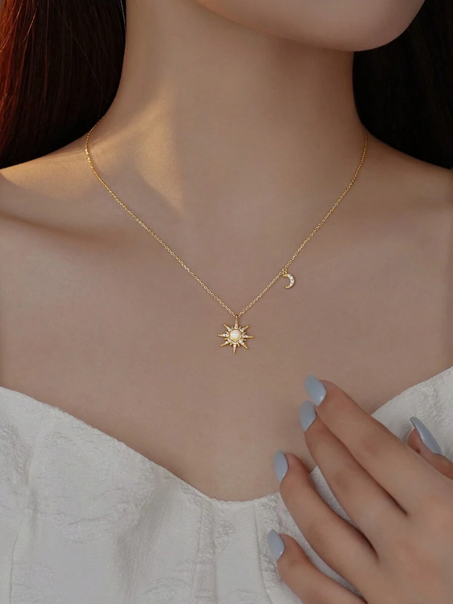 1 pièce Collier pendentif au style européen et américain en argent sterling S925 avec opale blanche australienne de forme cubique oxydée, convient pour un port quotidien, les rendez-vous, les fêtes, la Saint-Valentin et les cadeaux de bijoux pour la Fête des Mères