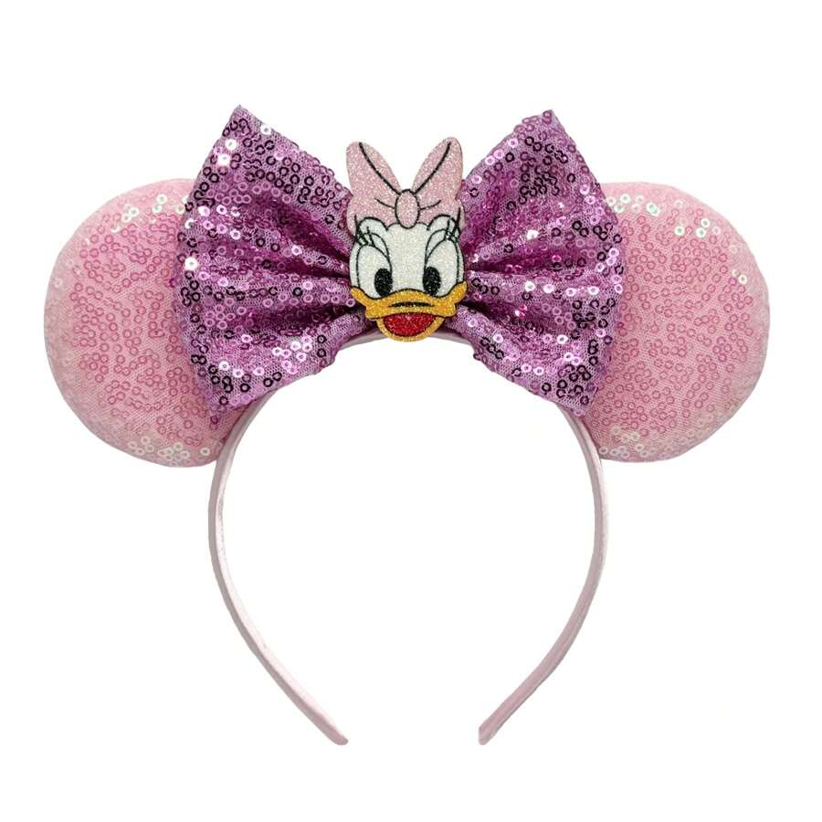 Disney Bunte Cartoon Gänseblümchen Schleife Haarband, farbiger glitzernder Ohr-Deko Haaraccessoire, Freizeitpark Kostüm Kopfbedeckung, Cartoon Enten Charakter Cosplay Haarreif, Haarband, Haarreifenbänder