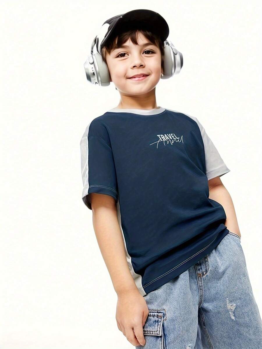 Annil Camiseta de punto de manga corta con cuello redondo y estampado de letras para niños preadolescentes, nueva y casual para verano, de algodón peinado y versátil