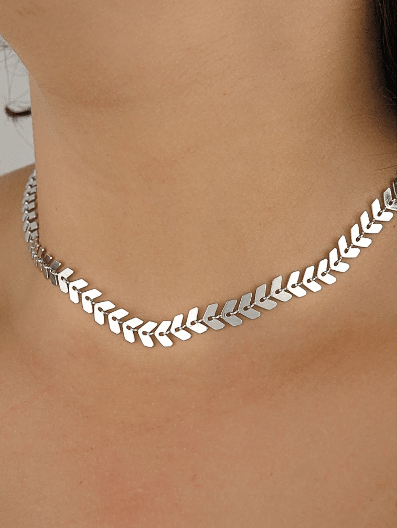 Colar Choker feminina Folheado Banhada a Prata 925 1 unidade Tipo Escama de Peixe