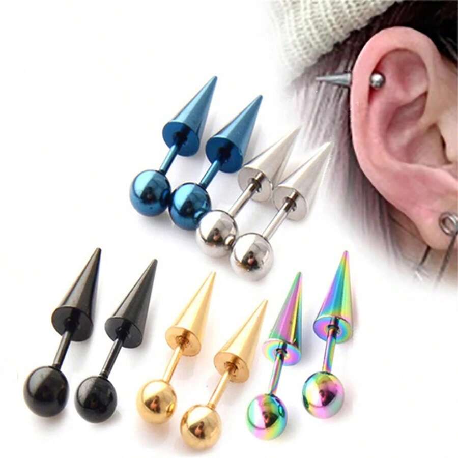 2 pièces Boucles d'oreilles gothiques et en acier inoxydable 16G 316L pour femmes et hommes, bijoux de piercing à la tête de vis pour cartilage, tragus, conque et hélix, convient pour le port quotidien et les fêtes
