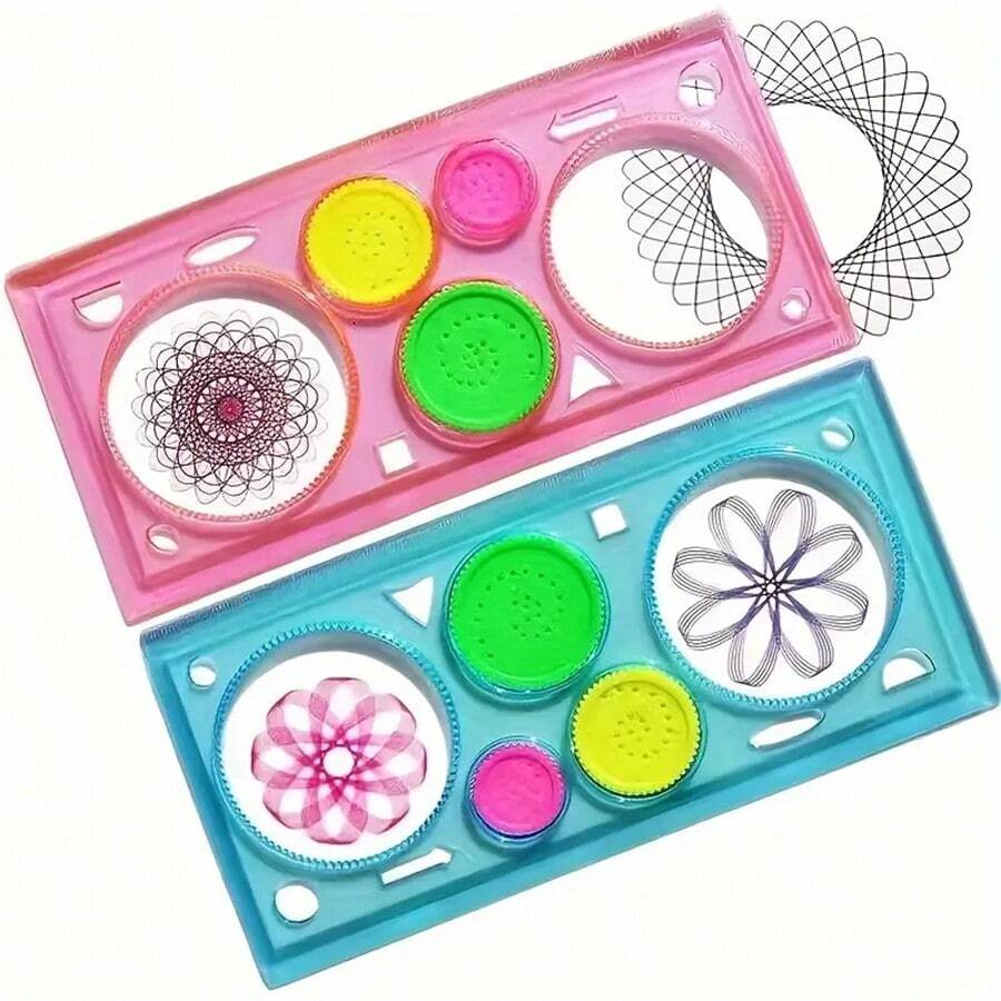 1pc Random Pattern Kaleidoscope Multifunctional Ruler Template Straight Edge Drawing Tool Creative Puzzle Clear Universal Ruler Back To School