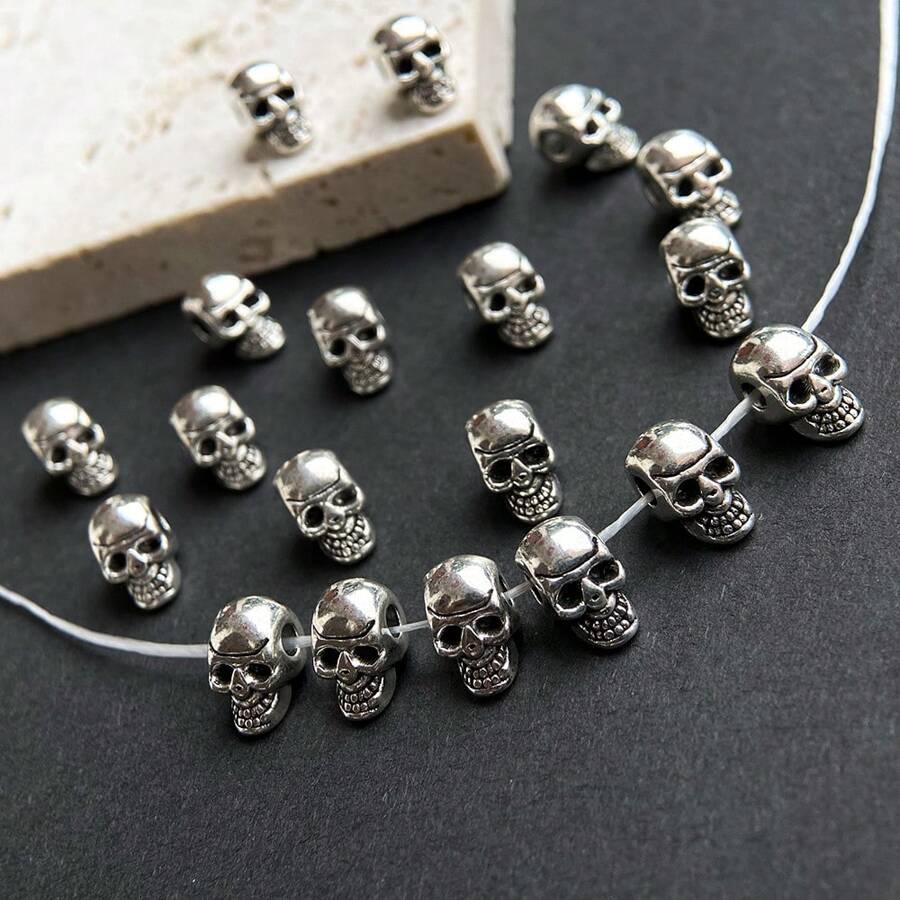 10pcs/Pack Halloween Style Zinc Alloy Street Hip Hop Rock Skull Beads For DIY Bracelets, Puzzle Beads And Jewelry Making, Unisex