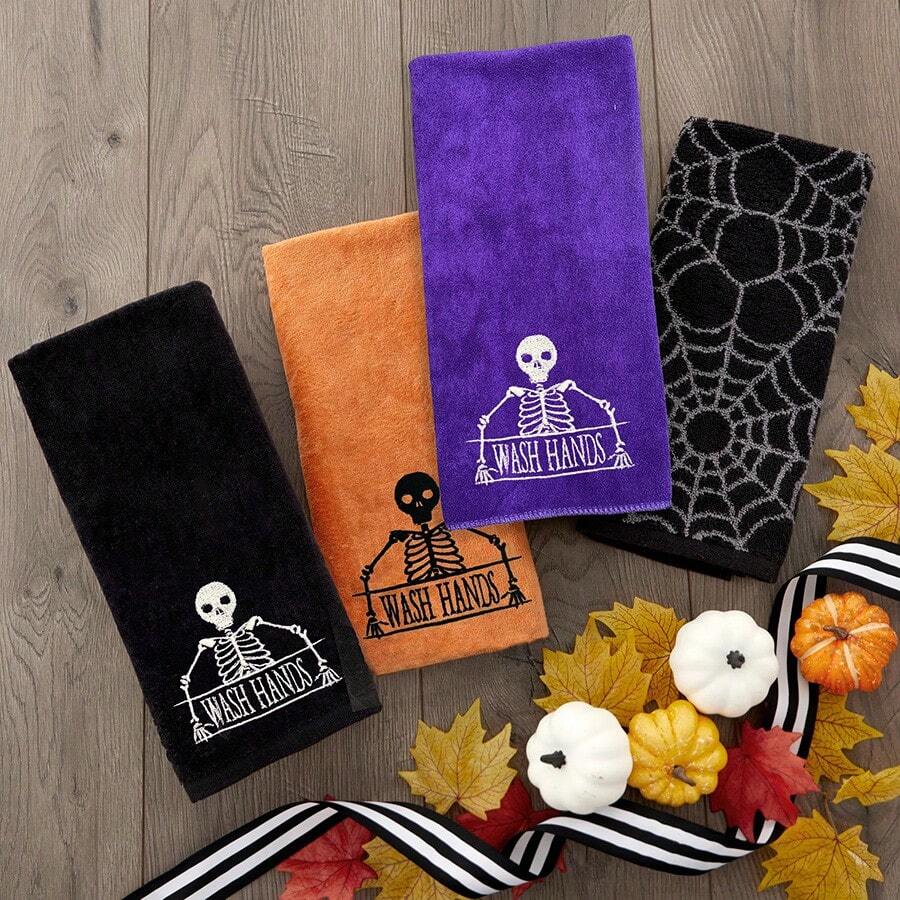 1pc, 35x75cm Halloween Day Of The Dead Skull Hand Towel Bath Towel Embroidery Skeleton Wash Hands Pattern Soft Highly Absorbent Decorative Towel Day Of The Dead, Perfect For Bathroom Kitchen Decor Gift