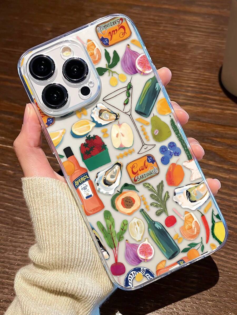 1pc Summer Vacation Pattern Transparent TPU Full Coverage Anti-Drop Anti-Fingerprint Soft Phone Case Compatible With IPhone16pro/16plus/15/15promax/15pro/11/12/13/14promax/11pro/11promax/12pro/12promax/13pro/13promax/14pro/14promax, Creative Deluxe Design