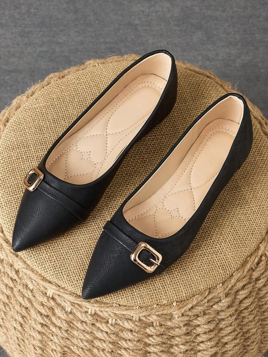 Women's Pointed Toe Flats, Casual Slip-On Shoes For Party, Everyday Wear, Outdoor Play, Black Color, Versatile Spring/Summer/Autumn
