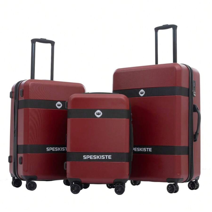 Luggage Sets New Model Expandable ABS+PC 3 Piece Sets With Spinner Wheels Lightweight TSA Lock (20/24/28), Red