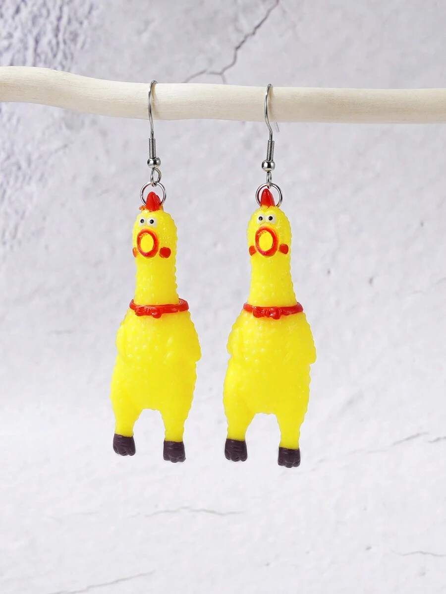 1pair Fashionable European And American Creative Mini Squeeze Chicken Animal Shaped Women's Earrings, Suitable For Daily Wear