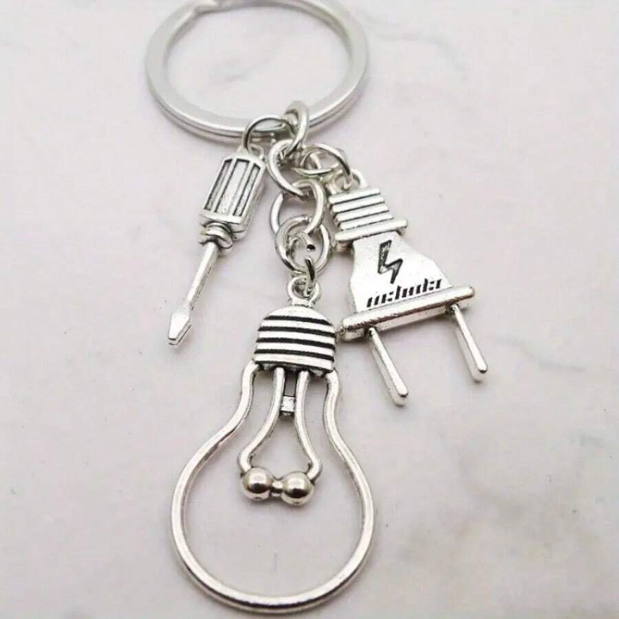 1pc Screwdriver, Light Bulb, Electrician Maintenance Tool Keychain For Men, Backpack Pendant Accessories For Father Grandpa Car Accessories Bag Charm Backpack For School Letter