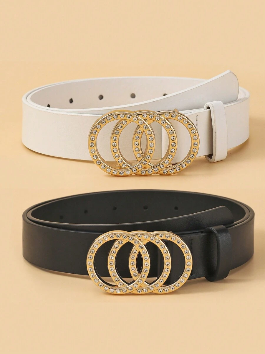 Conjunto De 2 Cintos Infantis Com Fivela De Três Anéis De Strass E Decoração Brilhante, Multifuncional Para Uso Diário Ou Festivo